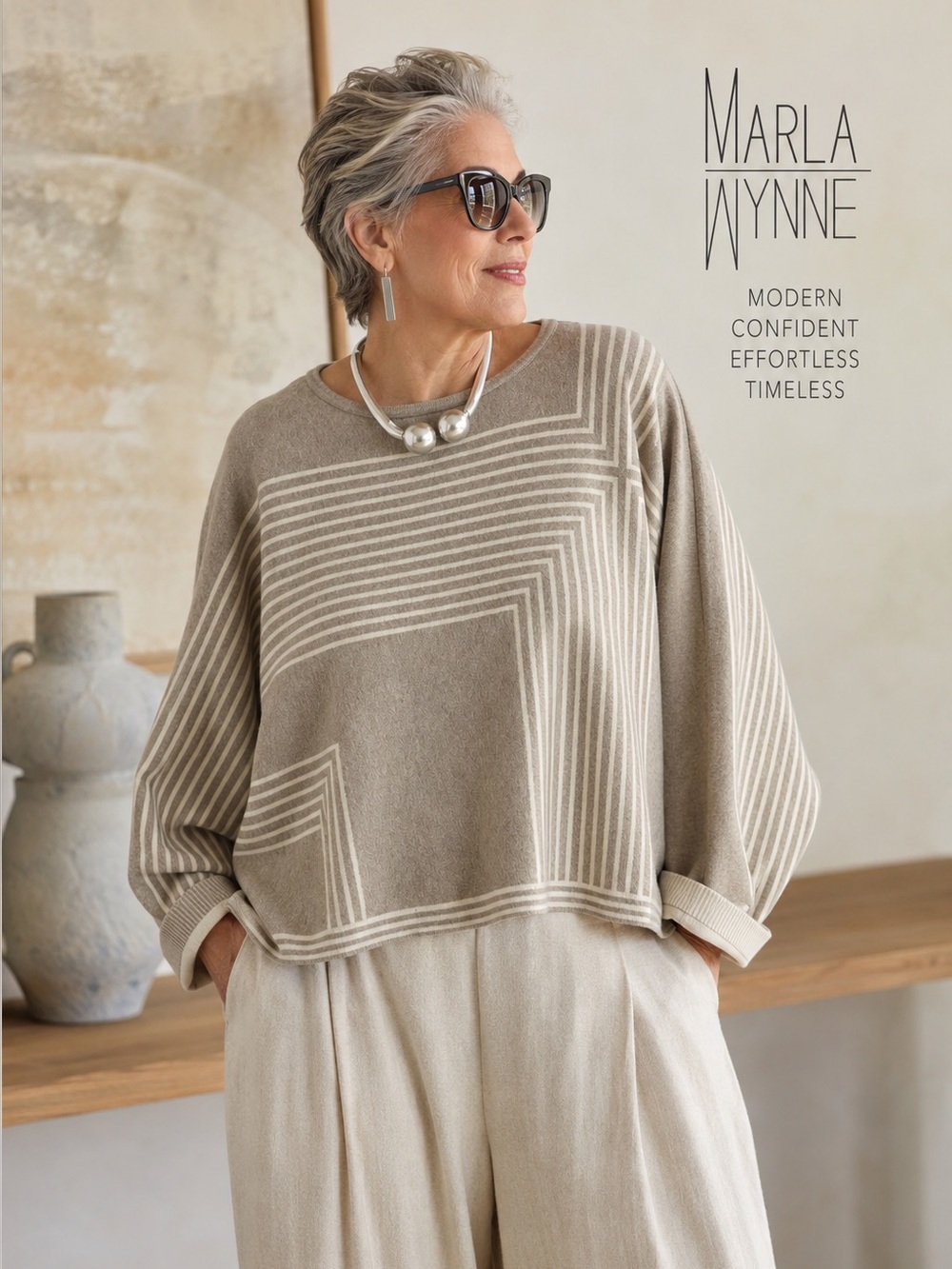 MarlaWynne WynneCollection SoftKNIT Double Pattern Sweater 1X Geometric Batwing
